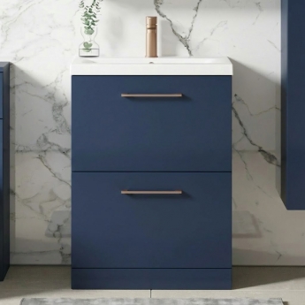 Nuie Arno Floor Standing 2-Drawer Vanity Unit with Basin-3 600mm Wide - Midnight Blue | Product Image
