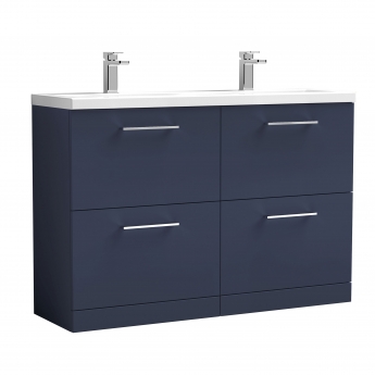 Nuie Arno Floor Standing 4-Drawer Vanity Unit with Double Ceramic Basin 1200mm Wide - Midnight Blue | Product Image
