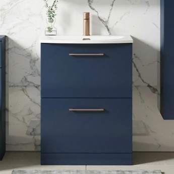 Nuie Arno Floor Standing 2-Drawer Vanity Unit with Basin-4 600mm Wide - Midnight Blue | Product Image