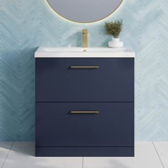 Nuie Arno Floor Standing 2-Drawer Vanity Unit with Basin-1 800mm Wide - Midnight Blue | Product Image