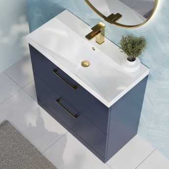 Nuie Arno Floor Standing 2-Drawer Vanity Unit with Basin-3 800mm Wide - Midnight Blue | Product Image