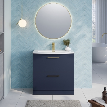 Nuie Arno Floor Standing 2-Drawer Vanity Unit with Basin-4 800mm Wide -Midnight Blue | Product Image