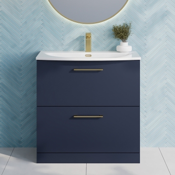 Nuie Arno Floor Standing 2-Drawer Vanity Unit with Basin-4 800mm Wide -Midnight Blue | Product Image