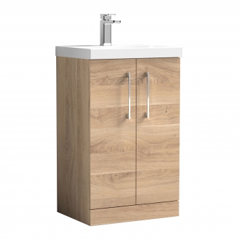 Nuie Arno Floor Standing 2-Door Vanity Unit with Basin 1 500mm Wide - Bleached Oak | Product Image