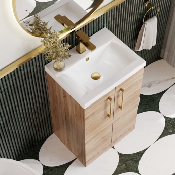 Nuie Arno Floor Standing 2-Door Vanity Unit with Basin 1 500mm Wide - Bleached Oak | Product Image
