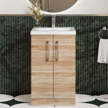 Arno Woodgrain 500mm 2-Door Floor Standing Vanity Unit | Product Image