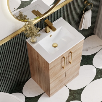 Nuie Arno Floor Standing 2-Door Vanity Unit with Basin-2 500mm Wide - Bleached Oak | Product Image