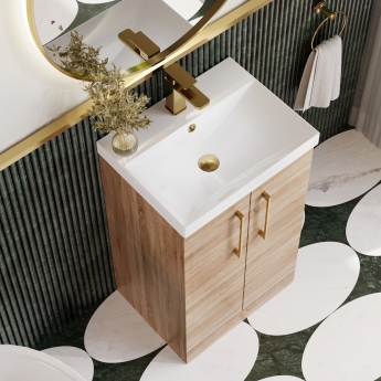 Nuie Arno Floor Standing 2-Door Vanity Unit with Basin-3 500mm Wide - Bleached Oak | Product Image