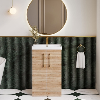 Nuie Arno Floor Standing 2-Door Vanity Unit with Basin-3 500mm Wide - Bleached Oak | Product Image