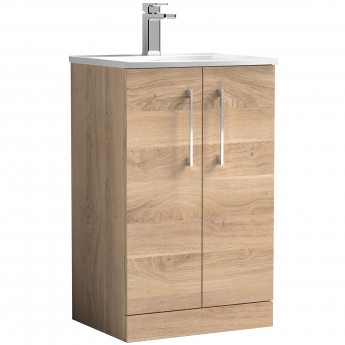 Nuie Arno Floor Standing 2-Door Vanity Unit with Basin-4 500mm Wide - Bleached Oak | Product Image