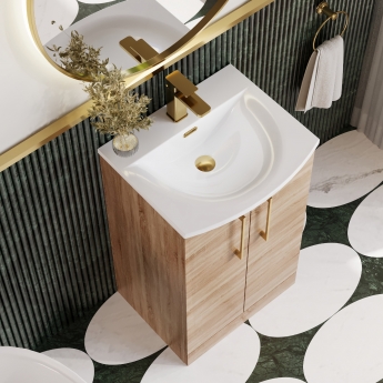 Nuie Arno Floor Standing 2-Door Vanity Unit with Basin-4 500mm Wide - Bleached Oak | Product Image