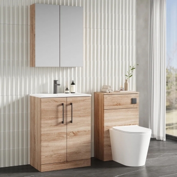 Nuie Arno Floor Standing 2-Door Vanity Unit with Basin 2 600mm Wide - Bleached Oak | Product Image