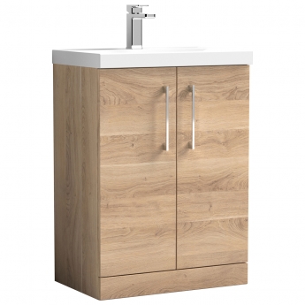 Nuie Arno Floor Standing 2-Door Vanity Unit with Basin 3 600mm Wide - Bleached Oak