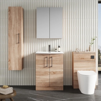 Nuie Arno Floor Standing 2-Door Vanity Unit with Basin 4 600mm Wide - Bleached Oak | Product Image