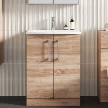 Arno Woodgrain 600mm 2-Door Floor Standing Vanity Unit | Product Image