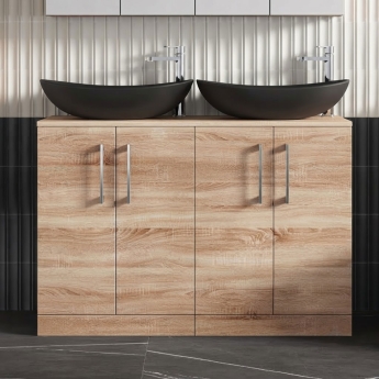 Arno Woodgrain Twin 1200mm 4-Door Floor Standing Countertop Vanity Unit | Product Image
