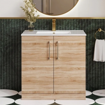 Nuie Arno Floor Standing 2-Door Vanity Unit with Basin-2 800mm Wide - Bleached Oak | Product Image