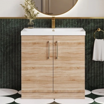 Nuie Arno Floor Standing 2-Door Vanity Unit with Basin-3 800mm Wide - Bleached Oak | Product Image