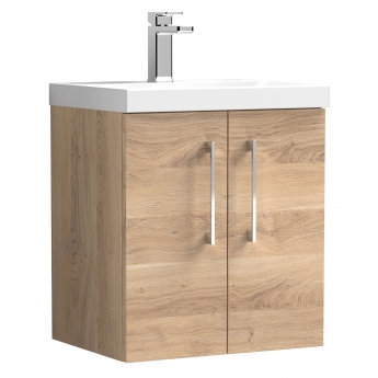 Nuie Arno Wall Hung 2-Door Vanity Unit with Basin-1 500mm Wide - Bleached Oak | Product Image