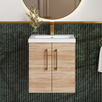 Nuie Arno Wall Hung 2-Door Vanity Unit with Basin-1 500mm Wide - Bleached Oak | Product Image