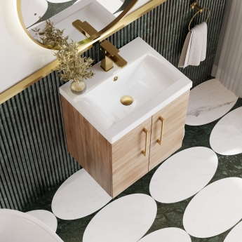 Nuie Arno Wall Hung 2-Door Vanity Unit with Basin-1 500mm Wide - Bleached Oak | Product Image