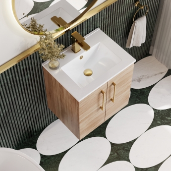 Nuie Arno Wall Hung 2-Door Vanity Unit with Basin-2 500mm Wide - Bleached Oak | Product Image