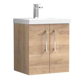 Nuie Arno Wall Hung 2-Door Vanity Unit with Basin-3 500mm Wide - Bleached Oak | Product Image