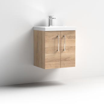 Nuie Arno Wall Hung 2-Door Vanity Unit with Basin-3 500mm Wide - Bleached Oak | Product Image