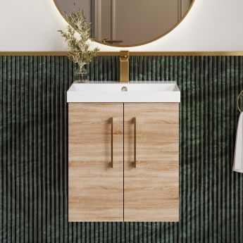 Nuie Arno Wall Hung 2-Door Vanity Unit with Basin-3 500mm Wide - Bleached Oak | Product Image
