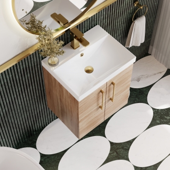 Nuie Arno Wall Hung 2-Door Vanity Unit with Basin-3 500mm Wide - Bleached Oak | Product Image