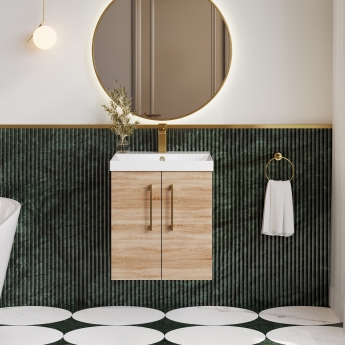Nuie Arno Wall Hung 2-Door Vanity Unit with Basin-3 500mm Wide - Bleached Oak | Product Image