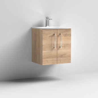 Nuie Arno Wall Hung 2-Door Vanity Unit with Basin-4 500mm Wide - Bleached Oak | Product Image