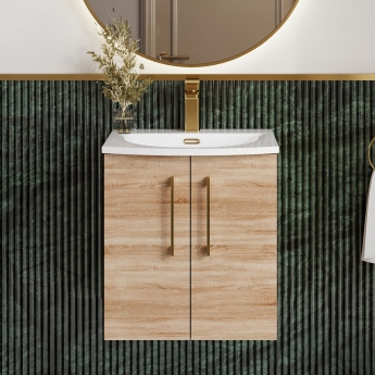 Nuie Arno Wall Hung 2-Door Vanity Unit with Basin-4 500mm Wide - Bleached Oak | Product Image