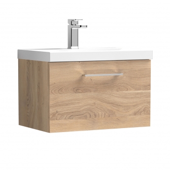 Nuie Arno Wall Hung 1-Drawer Vanity Unit with Basin-1 600mm Wide - Bleached Oak | Product Image
