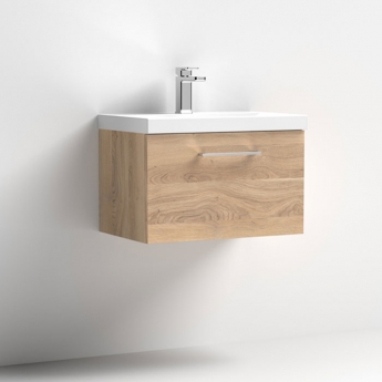 Nuie Arno Wall Hung 1-Drawer Vanity Unit with Basin-1 600mm Wide - Bleached Oak | Product Image