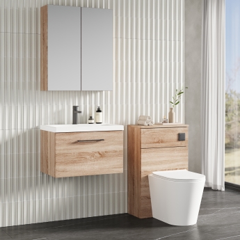 Nuie Arno Wall Hung 1-Drawer Vanity Unit with Basin-1 600mm Wide - Bleached Oak | Product Image