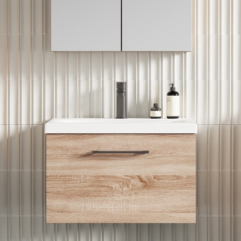 Nuie Arno Wall Hung 1-Drawer Vanity Unit with Basin-1 600mm Wide - Bleached Oak | Product Image