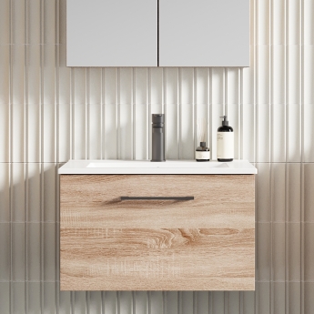 Arno Woodgrain 600mm 1-Drawer Wall Hung Vanity Unit