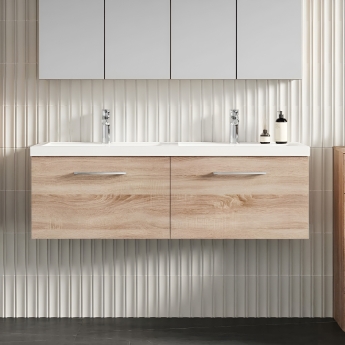 Arno Twin Woodgrain 1200mm 2-Drawer Wall Hung Vanity Unit | Product Image