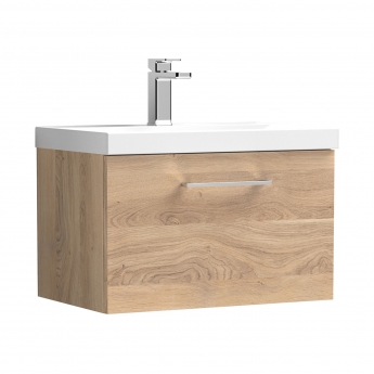 Nuie Arno Wall Hung 1-Drawer Vanity Unit with Basin-3 600mm Wide - Bleached Oak | Product Image