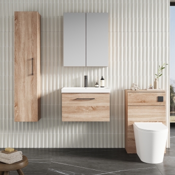 Nuie Arno Wall Hung 1-Drawer Vanity Unit with Basin-3 600mm Wide - Bleached Oak | Product Image