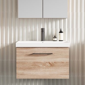 Nuie Arno Wall Hung 1-Drawer Vanity Unit with Basin-3 600mm Wide - Bleached Oak | Product Image