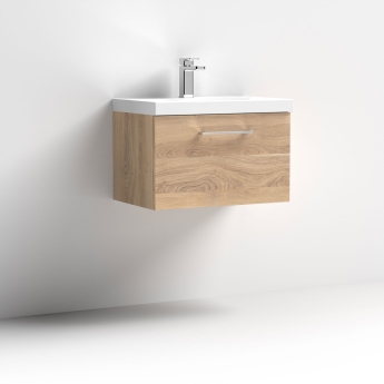 Nuie Arno Wall Hung 1-Drawer Vanity Unit with Basin-3 600mm Wide - Bleached Oak | Product Image