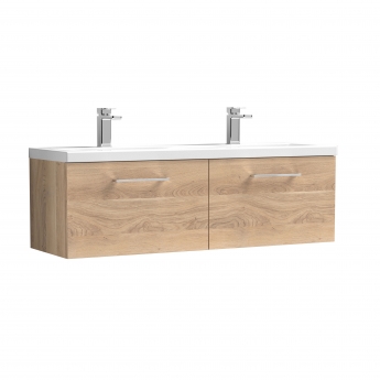 Nuie Arno Wall Hung 2-Drawer Vanity Unit with Double Ceramic Basin 1200mm Wide - Bleached Oak | Product Image