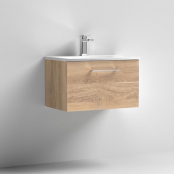 Nuie Arno Wall Hung 1-Drawer Vanity Unit with Basin-4 600mm Wide - Bleached Oak | Product Image