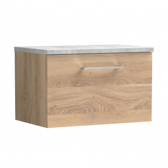 Nuie Arno Wall Hung 1-Drawer Vanity Unit with Bellato Grey Worktop 600mm Wide - Bleached Oak | Product Image