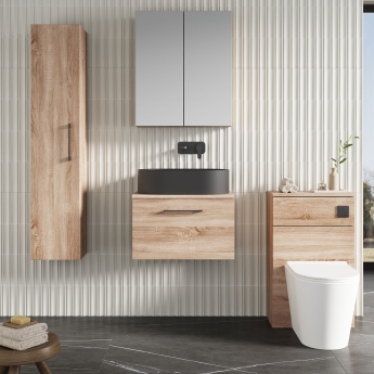 Nuie Arno Wall Hung 1-Drawer Vanity Unit with Worktop 600mm Wide - Bleached Oak | Product Image