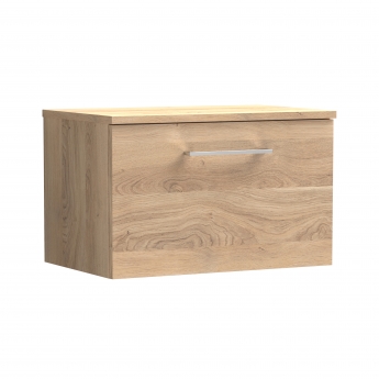 Nuie Arno Wall Hung 1-Drawer Vanity Unit with Worktop 600mm Wide - Bleached Oak | Product Image