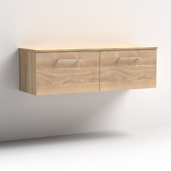 Arno Woodgrain Twin 1200mm 2-Drawer Wall Hung Vanity Unit with Countertop