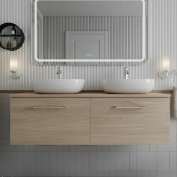 Arno Woodgrain Twin 1200mm 2-Drawer Wall Hung Vanity Unit with Countertop